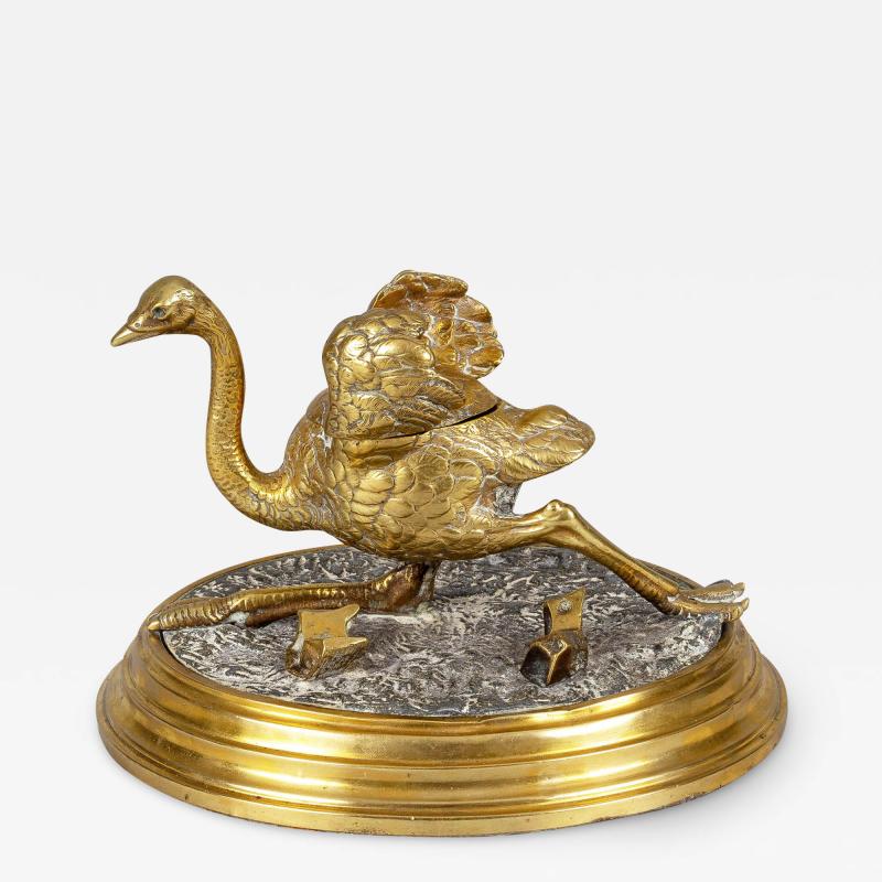 Gilded Bronze Ostrich Inkwell