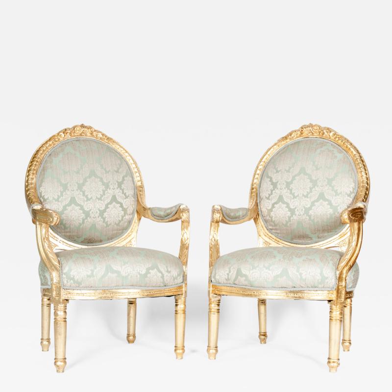 Gilded Wood French Pair of Victorian Style Chairs