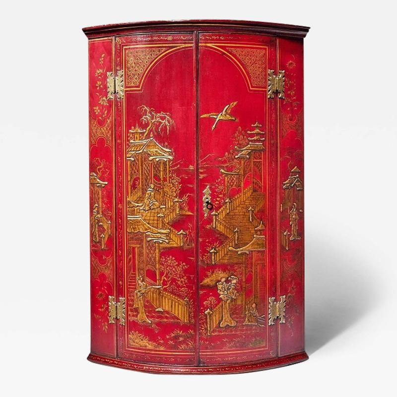 Giles Grendey 18th Century George II Scarlet Red Japanned Corner Cupboard Att Giles Grendey