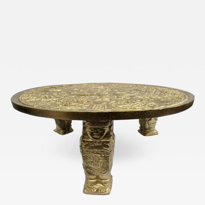 Gilt Bas Relief Aztec Calendar Coffee Table Cast Aluminium, Mexican, 1960s