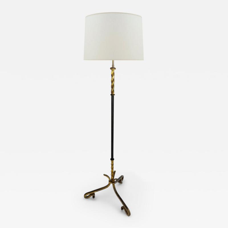 Gilt Iron and Leather Standing Lamp Spain 1970s