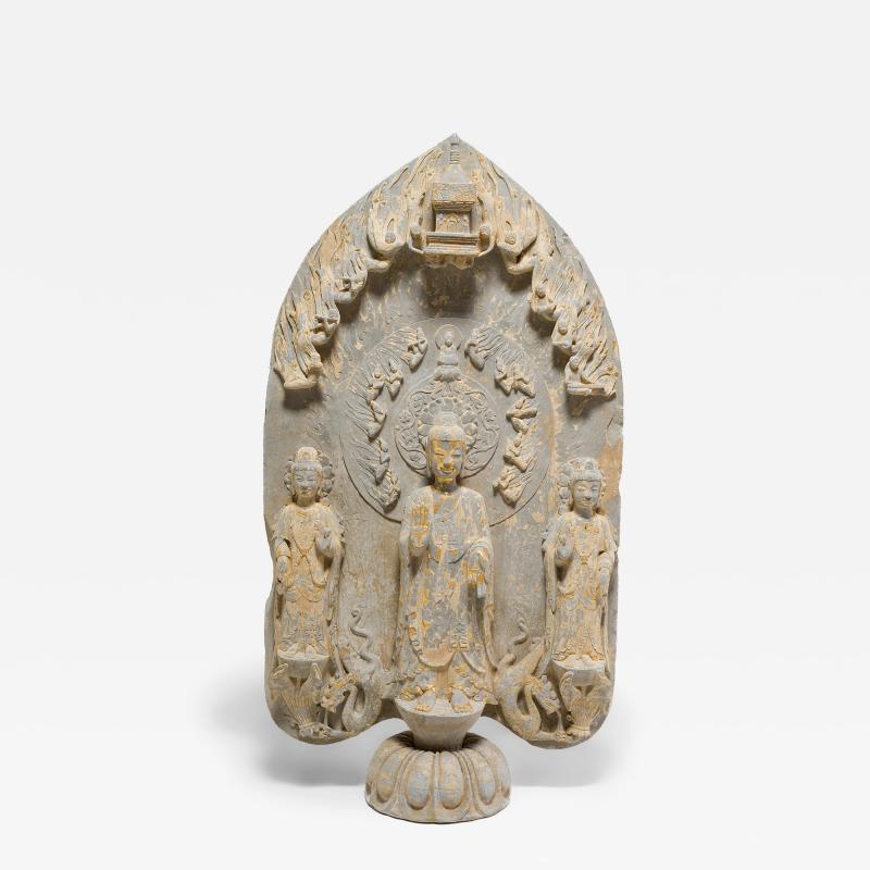 Gilt Limestone Stele of Maitreya Buddha