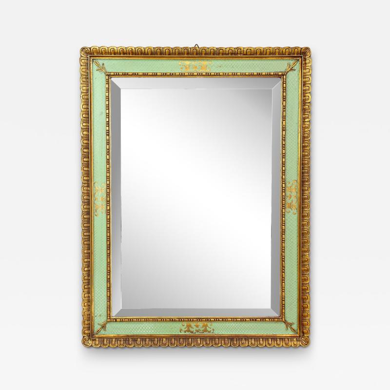 Gilt Mid Century Venetian Wall Mirror With Turquoise Pattern IT ca 1960