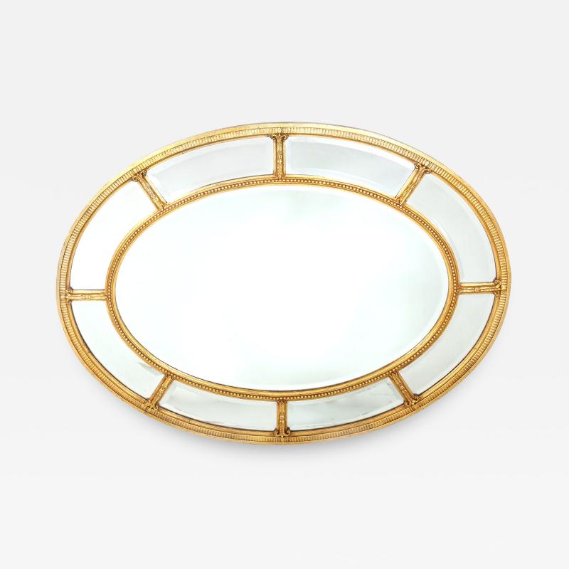 Gilt Wood Framed Oval Shape Beveled Wall Mirror
