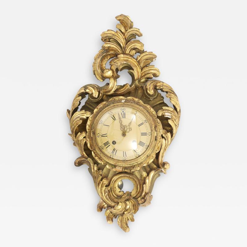 Gilt Wood Framed Swedish Wall Cartel Clock