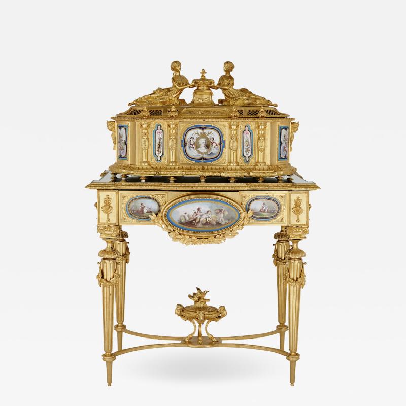 Gilt bronze and S vres style porcelain Louis XVI style casket on stand