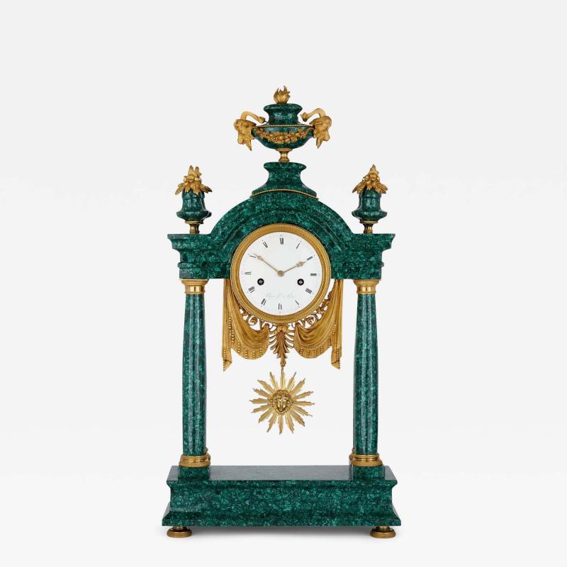 Gilt bronze and malachite Louis XVI clock