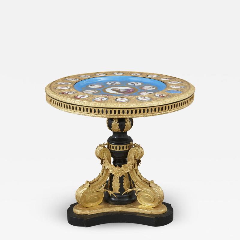 Gilt bronze and porcelain Louis XVI style circular side table