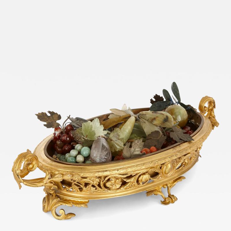 Gilt bronze jardini re with hardstone fruits