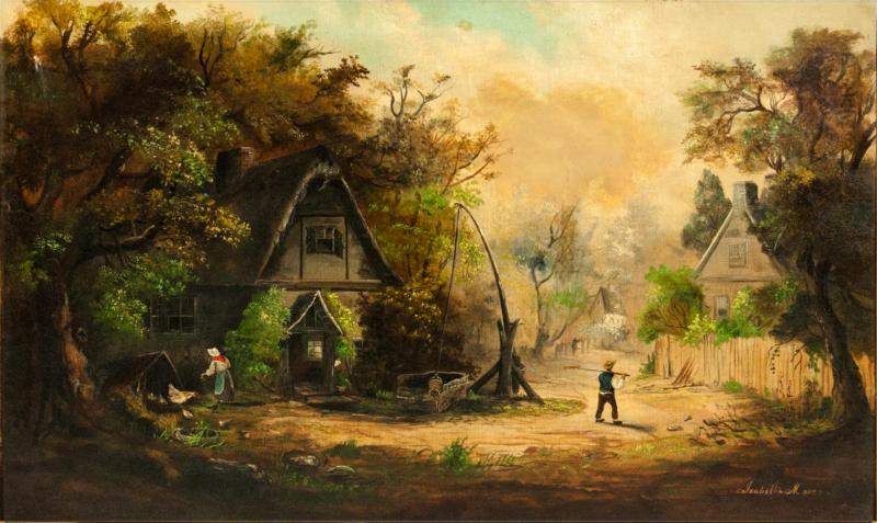 Giltwood Frame German Oil Canvas Painting