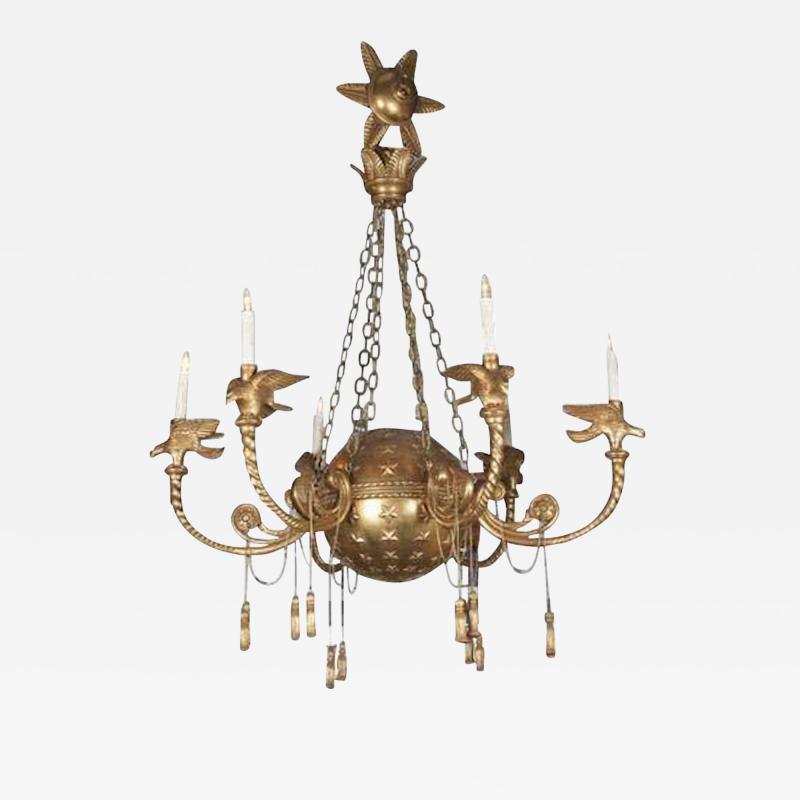 Giltwood Globe and Star Form Chandelier