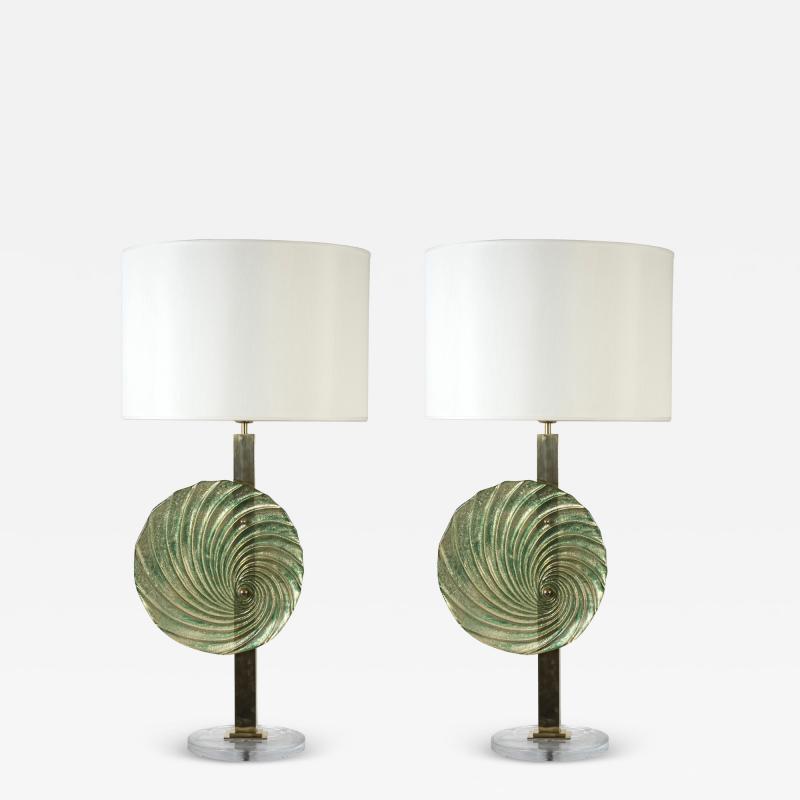 Gino Cenedese Pair of brass lamps with Murano Glass discs