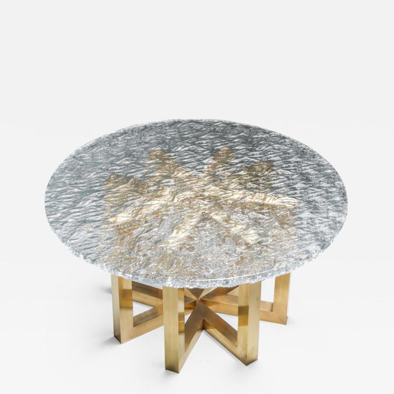 Gino Poli Brass and Cast Glass Round Dining Table by Ettore Gino Poli for Poliarte 1970s