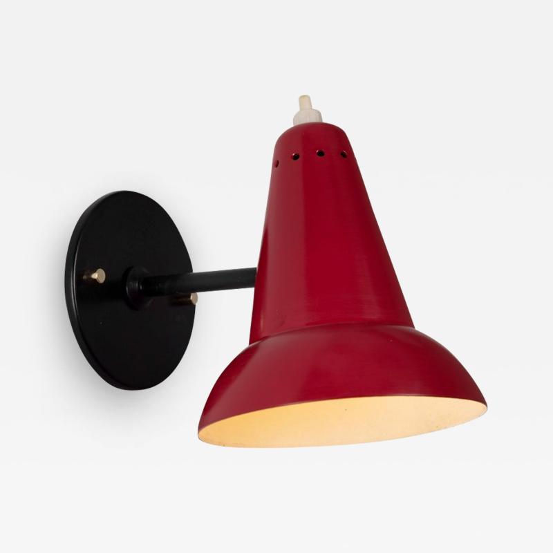 Gino Sarfatti 1950s Italian Red Articulating Sconce Attributed to Gino Sarfatti