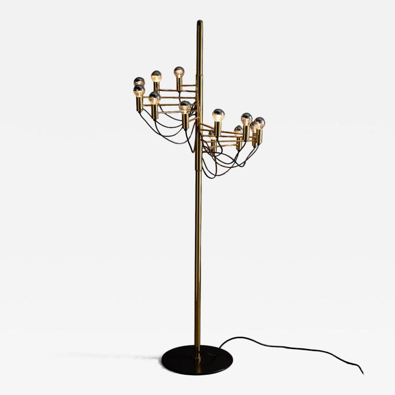 Gino Sarfatti Italian Brass and Steel 12 Light Floor Lamp 1970s