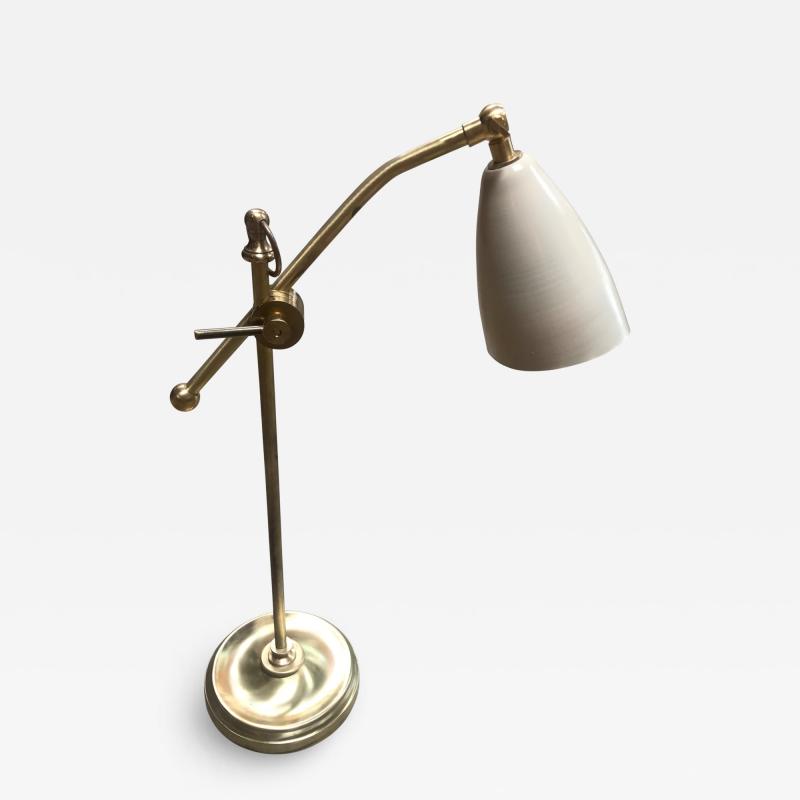 Gino Sarfatti Mid Century Adjustable White Metal and Brass Desk Lamp Italy 1950s