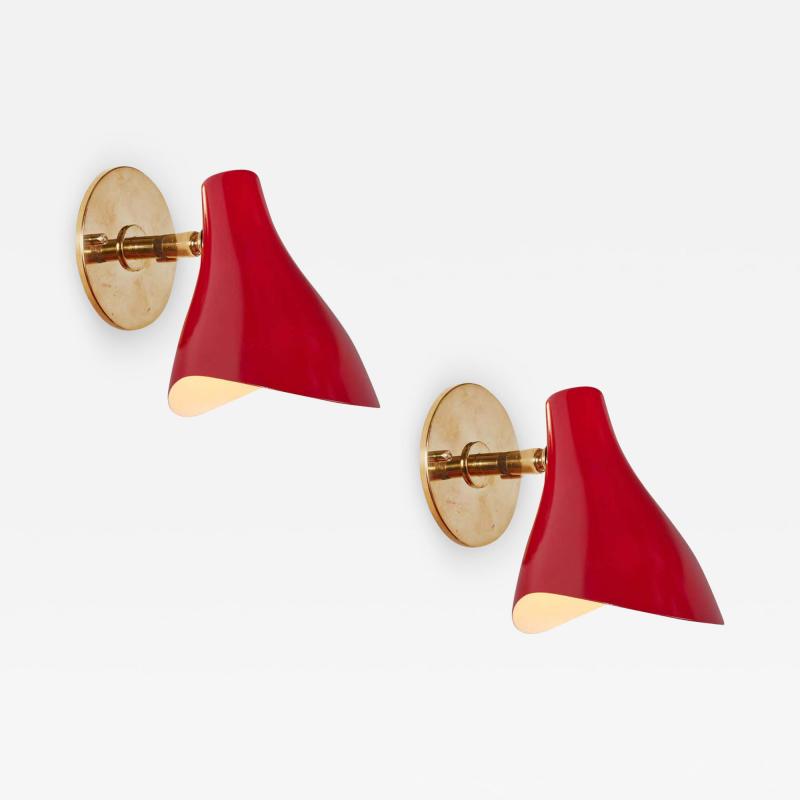 Gino Sarfatti Pair of Gino Sarfatti Model 10 Sconces in Red for Arteluce