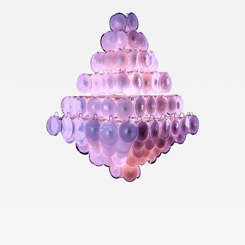 Gino Vistosi Majestic Chandelier Amethyst or Pink Murano Glass Discs by Gino Vistosi 1970s