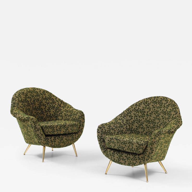 Gio Ponti 1950s Gio Ponti Style Modernist Italian Lounge Chairs In Velvet Upholstery