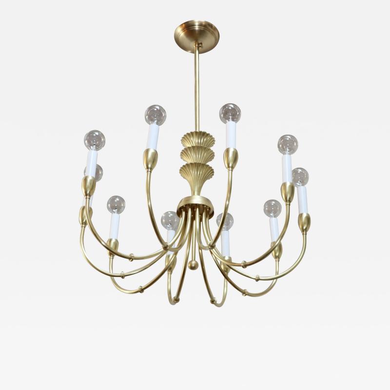 Gio Ponti 1950s Italian Brass 10 Arm Chandelier In The Style Of Gio Ponti