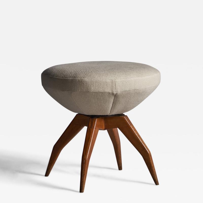 Gio Ponti Attribution Stool with Walnut Fabric Italy 1950s