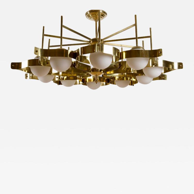 Gio Ponti Brass and Opaline Glass Ceiling Light in the Manner of Gio Ponti for Arredoluce