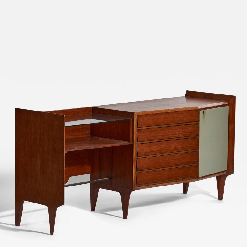 Gio Ponti Cabinet with Mahogany Glass Vinyl and Brass Italy