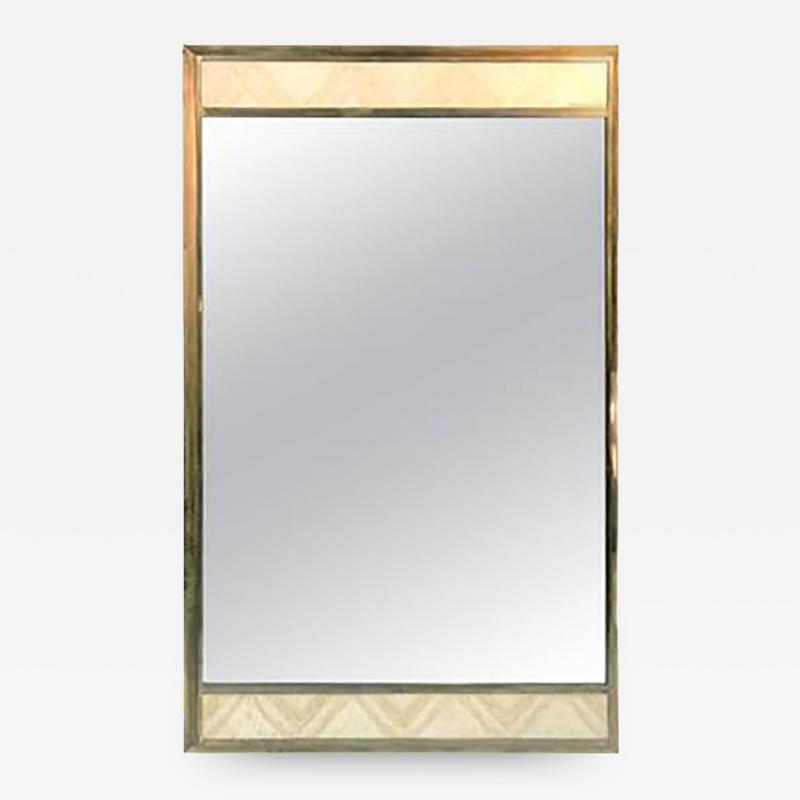 Gio Ponti Exceptional Gio Ponti Style Italian Modern Travertine Brass Rectangular Mirror