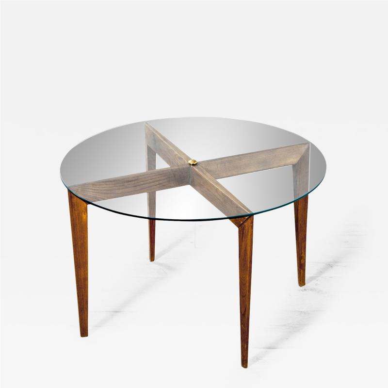 Gio Ponti Gio Ponti Coffee Table for Isa Bergamo in Wood with Round Glass Top