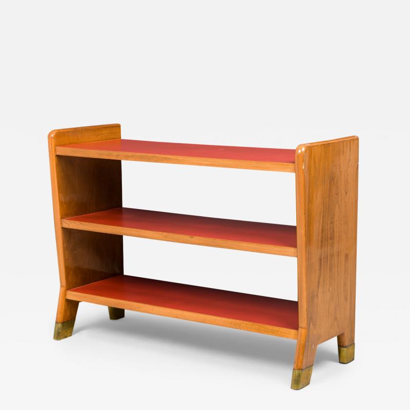 Gio Ponti Gio Ponti Italian Mid Century Fruitwood and Red Leather Small 3 Shelf Bookcase