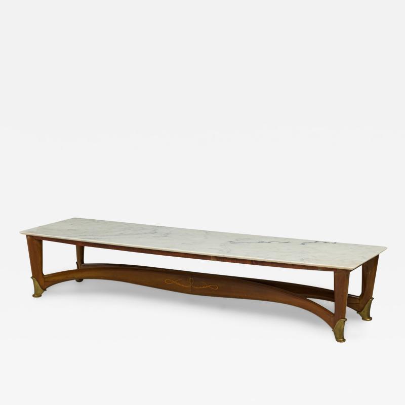 Gio Ponti Gio Ponti Italian Mid Century Modern Walnut and White Marble Low Coffee Table