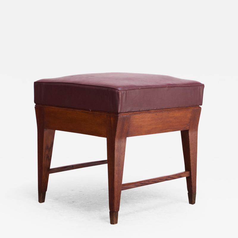 Gio Ponti Gio Ponti Oak and Leather Stool with Brass Sabots