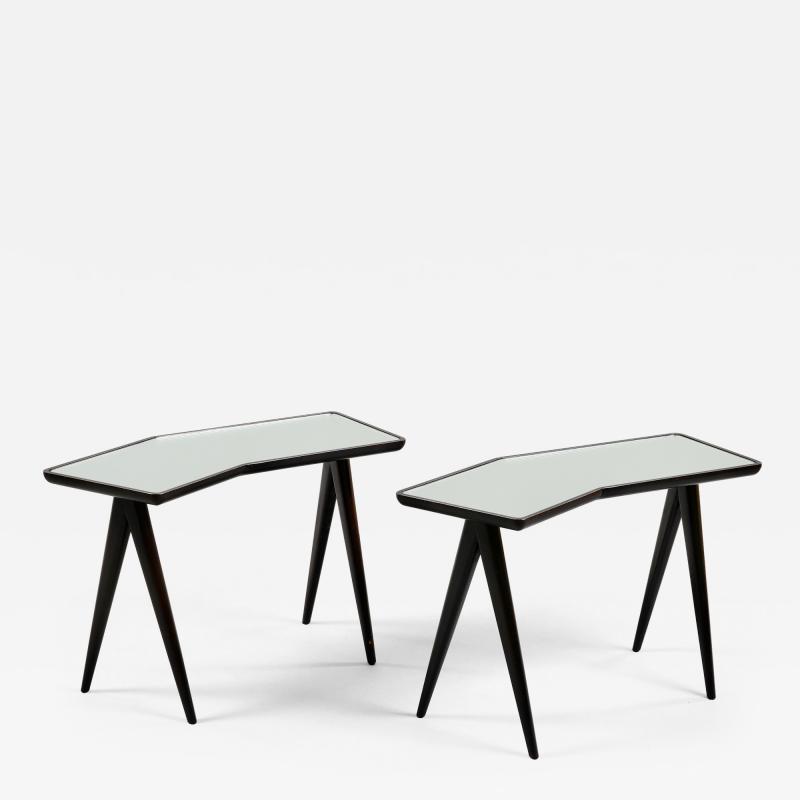 Gio Ponti Gio Ponti Pair of Geometric Side Tables with Mirrored Tops Italy 1940s