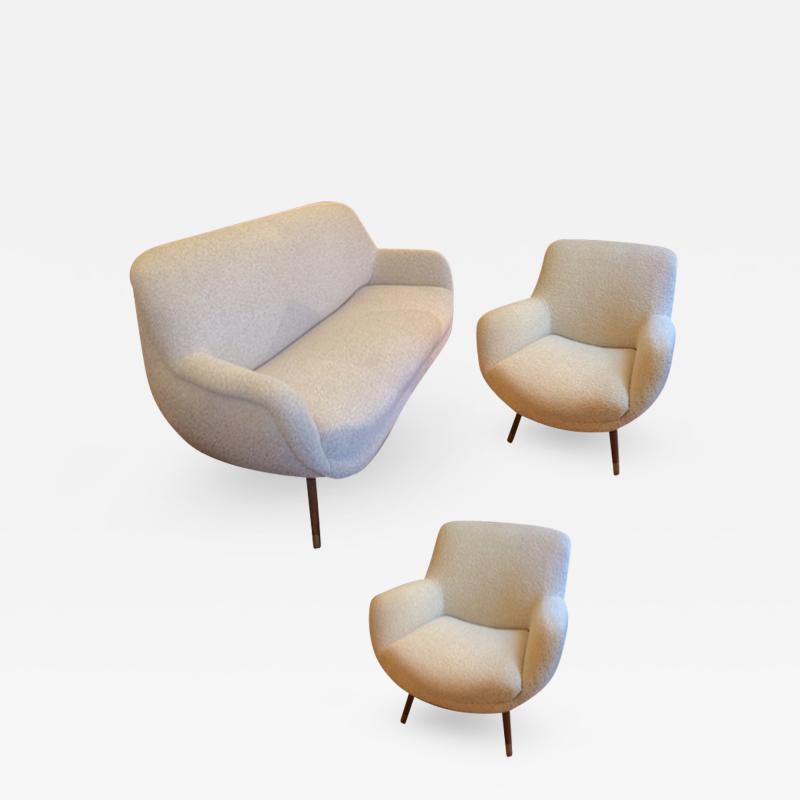 Gio Ponti Gio Ponti Set Newly Reupholstered in Maharam Boucle Cloth