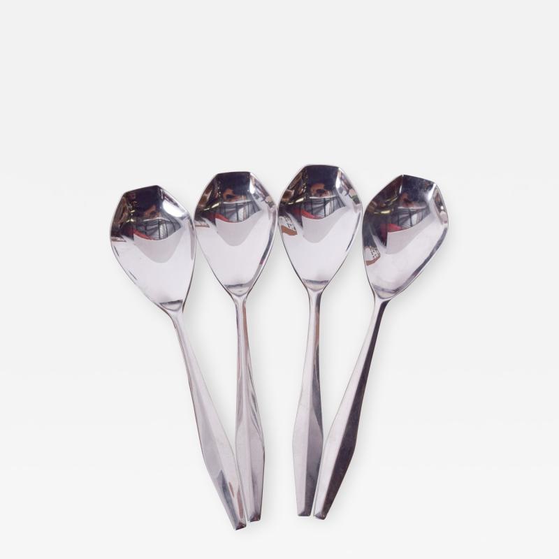 Gio Ponti Gio Ponti Stainless Flatware Set of Four Diamond Soup Spoons for Reed Barton