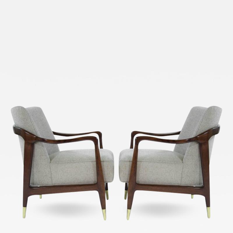 Gio Ponti Gio Ponti Style Sculptural Walnut Lounge Chairs