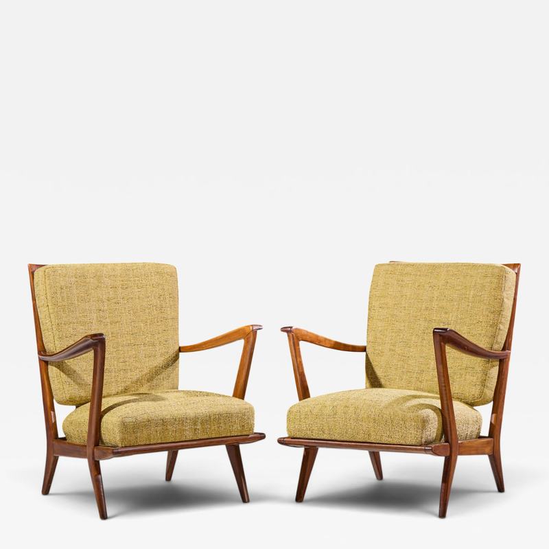 Gio Ponti Gio Ponti for Cassina Model 516 Mid Century Walnut Lounge Chairs Pair