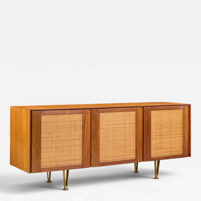 Gio Ponti Gio Ponti for Singer Sons Model 2184 Walnut Cane and Brass Credenza