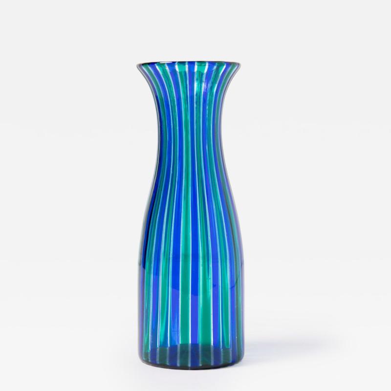 Gio Ponti Gio Ponti for Venini A Canne Glass Bottle Vase in Blue and Green 1950s