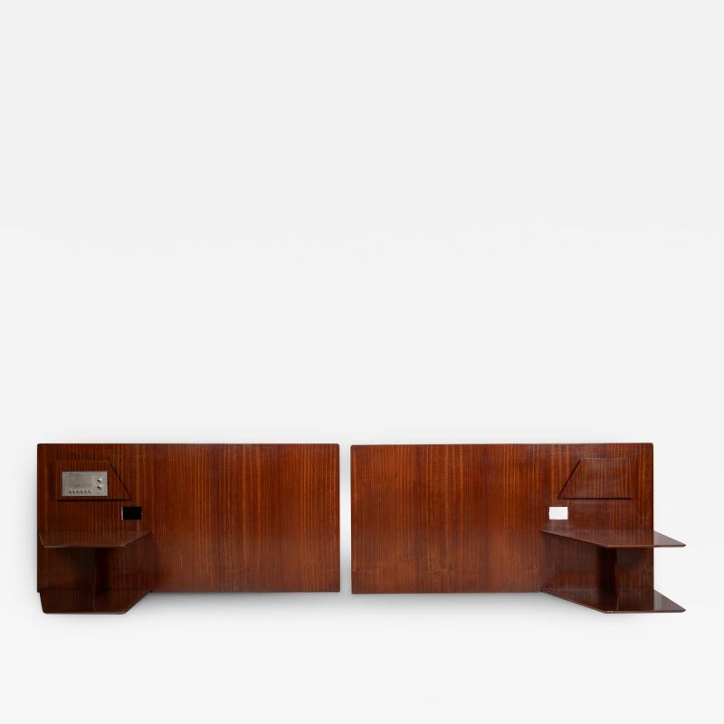 Gio Ponti Gio Ponti pair mahogany Headboards fitted bedside tables Hotel Royal 1955