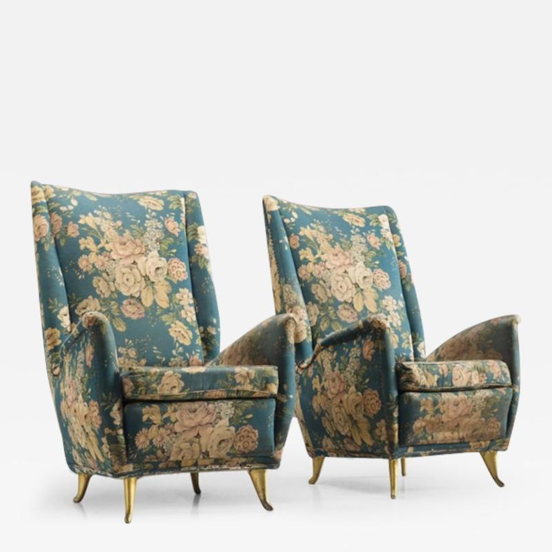 Gio Ponti Gio Ponti pair of stunning 1950s high back armchairs 