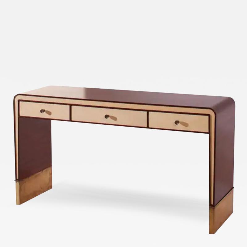 Gio Ponti Gio Ponti walnut parchment and brass console or dressing table Italy 1930s
