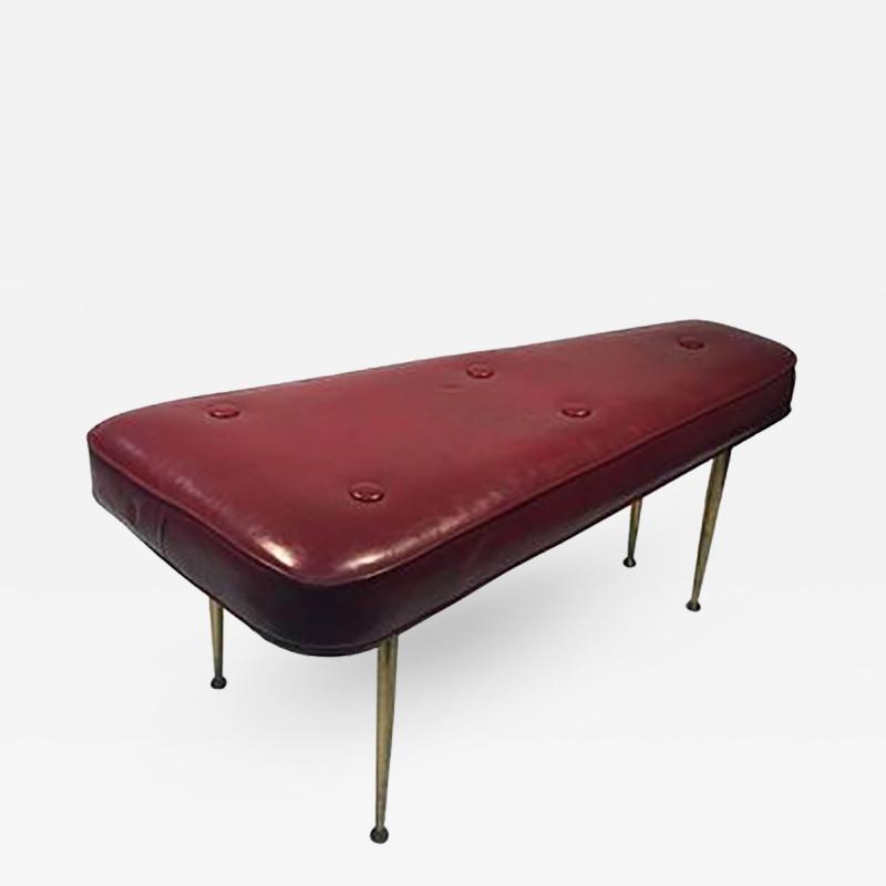 Gio Ponti Gorgeous Italian Burgundy Color Bench with Brass Legs in the manner of c