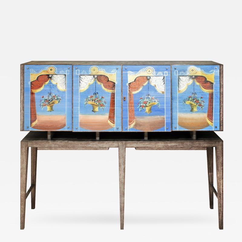 Gio Ponti Important Gio Ponti Cabinet With Painted Glass Panels by Fontana Arte ca 1939