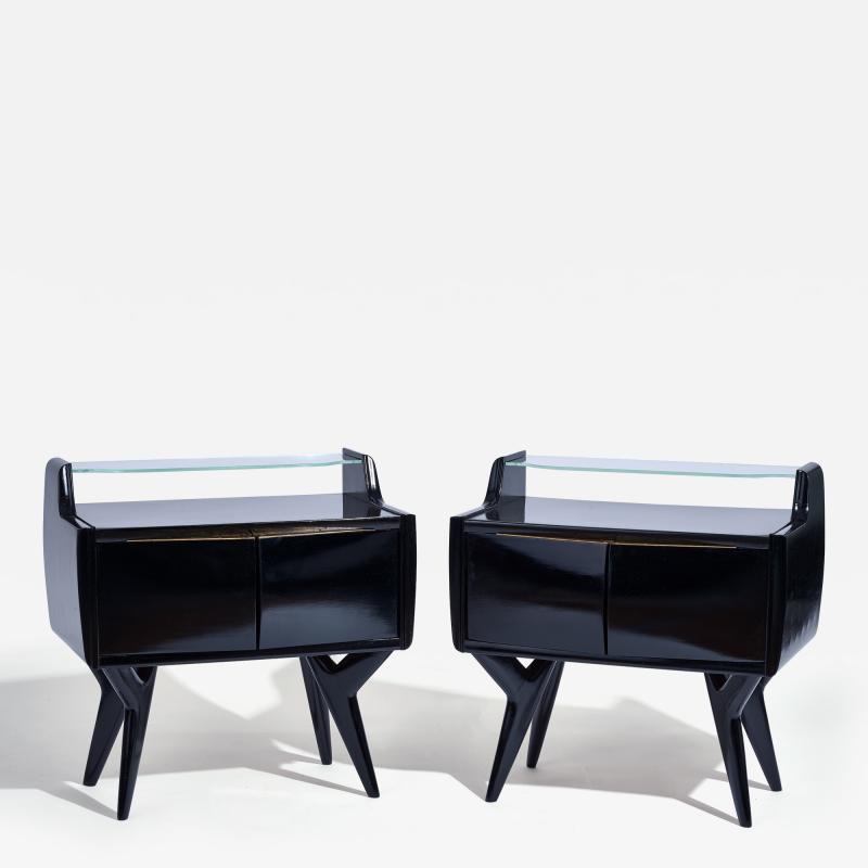 Gio Ponti Italian Black Side Tables with Glass c 1955