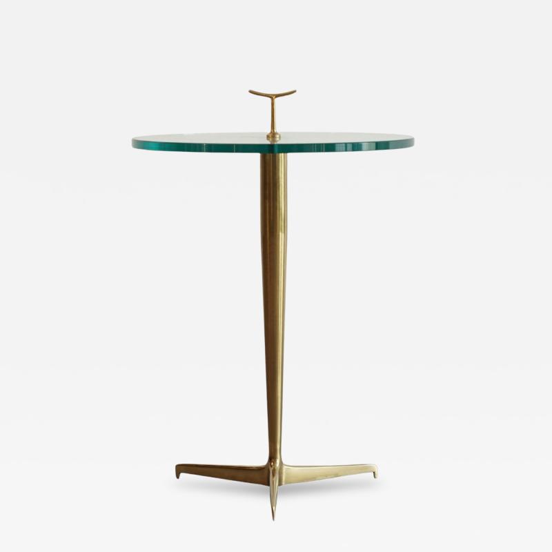 Gio Ponti Italian Brass Glass Side Table in the Style of Gio Ponti