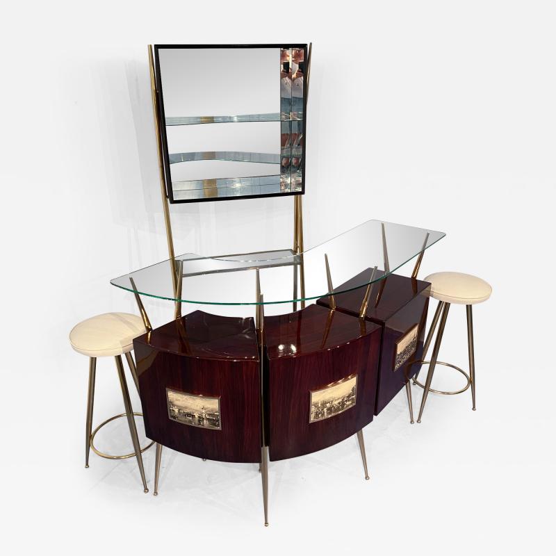 Gio Ponti Italian Mid Century Cocktail Bar Set with Cabinet Gio Ponti Design 1950s