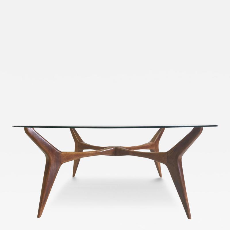 Gio Ponti Italian Mid Century Modern Walnut Glass Circular Coffee Table by Gio Ponti