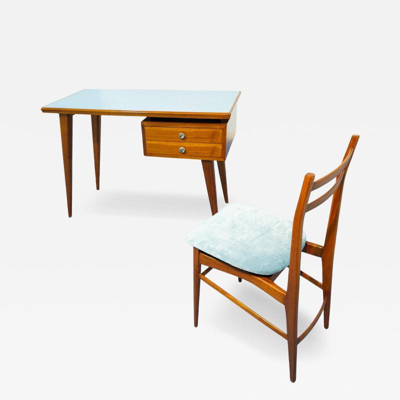 Gio Ponti Italian Midcentury Desk and Chair with suspended bookcase Gi Ponti Style