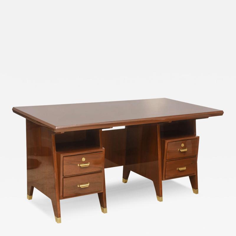 Gio Ponti Italian Modern Walnut and Brass Executive Desk Gio Ponti